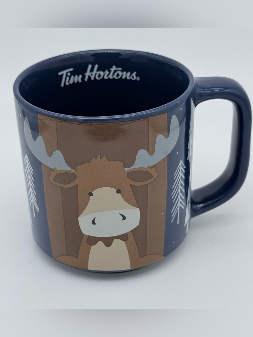 Tim Hortons 2019 Moose Holiday Coffee Mug Blue Winter Trees